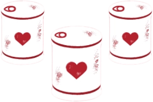 3 cans with hearts on them
